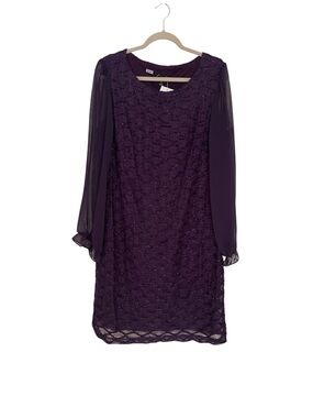Connected Apparel Plum Embellished Elastic Cuff Long-Sleeve Dress sz 14